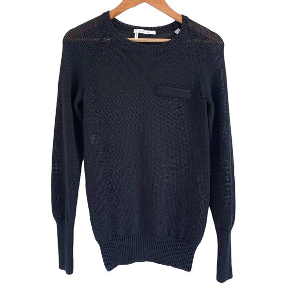 10 Crosby Derek Lam Woven Crew Neck Top with Ribbed Hem Cuffs Black Size Small - Picture 1 of 10